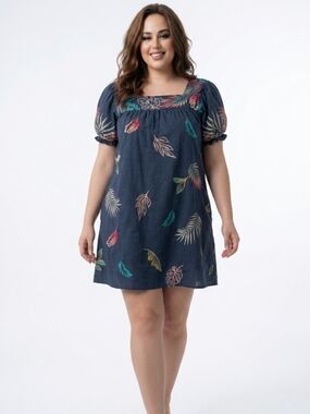 Johnny Was Kaluhi Puff Sleeve Tunic Dress 3X 100% Linen NWT